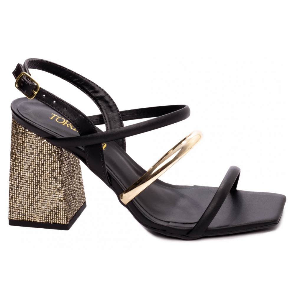 Sandália Feminina apa Preto e Metalizado Speechio Ouro Light