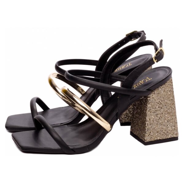 Sandália Feminina apa Preto e Metalizado Speechio Ouro Light - Imagem 3