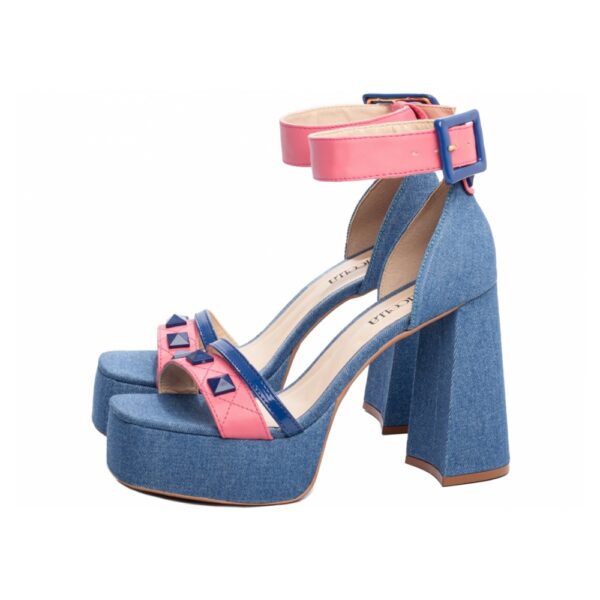 Sandália Meia Pata Jeans Azul com Detalhe Rosa - Imagem 3