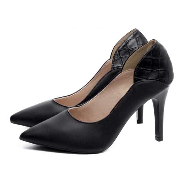 Sapato Scarpin Preto e Croco Preto Salto Fino - Imagem 3