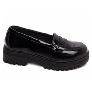 Mocassim Feminino Tratorado Preto Verniz