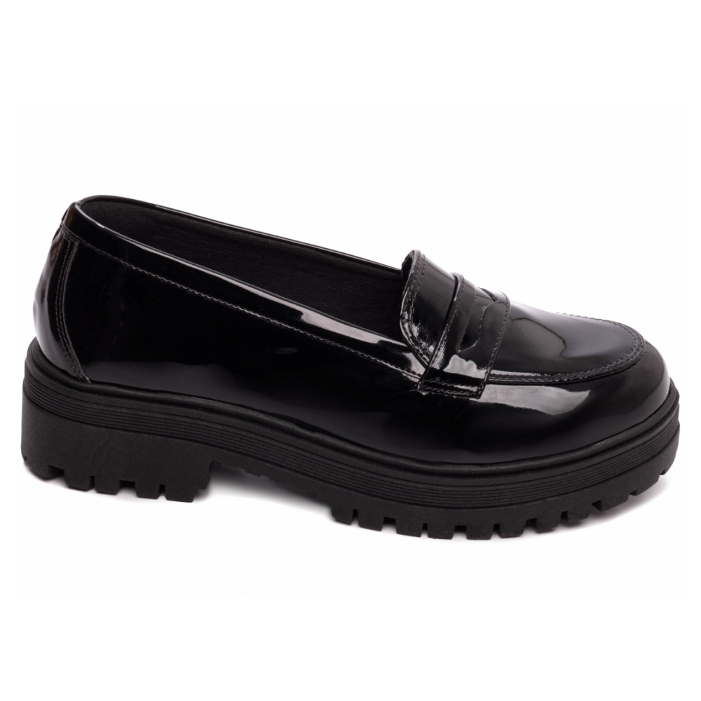 Mocassim Feminino Tratorado Preto Verniz