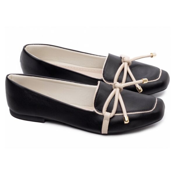 Mocassim Rasteiro Preta com Laço Off White - Imagem 2