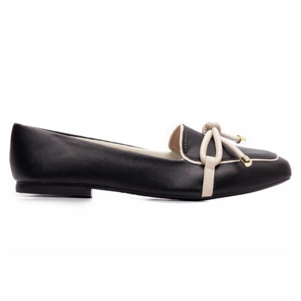 Mocassim Rasteiro Preta com Laço Off White - Imagem 3
