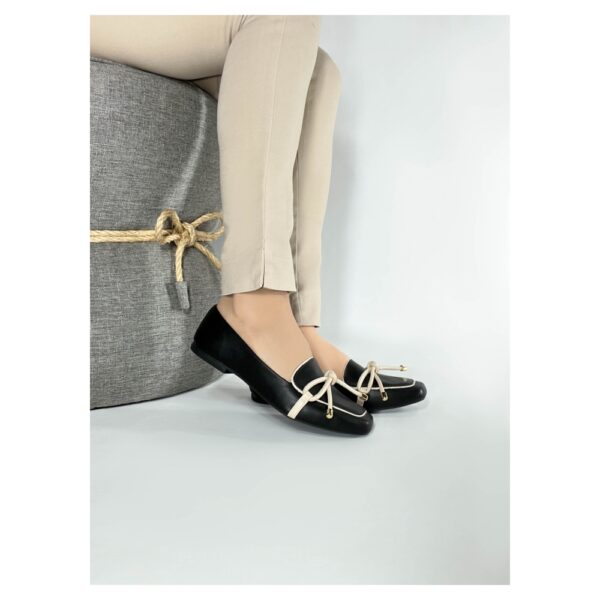 Mocassim Rasteiro Preta com Laço Off White - Imagem 6