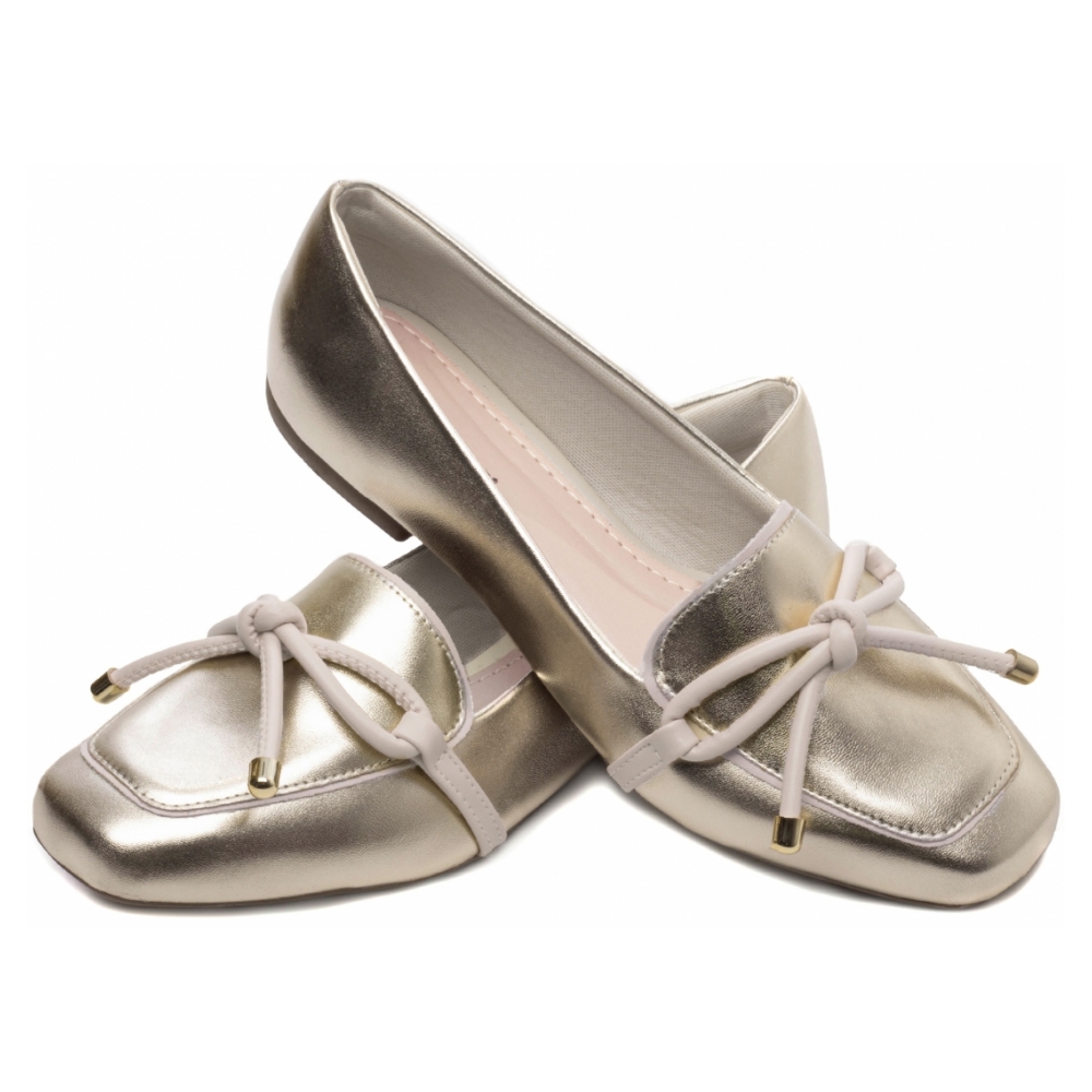 Mocassim Rasteiro Ouro Light com laço