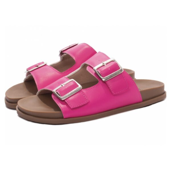 Sandália Papete Birken Pink com fivela Prata - Imagem 2