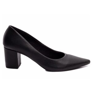 Sapato Scarpin Preto Bico Fino Salto Grosso Baixo