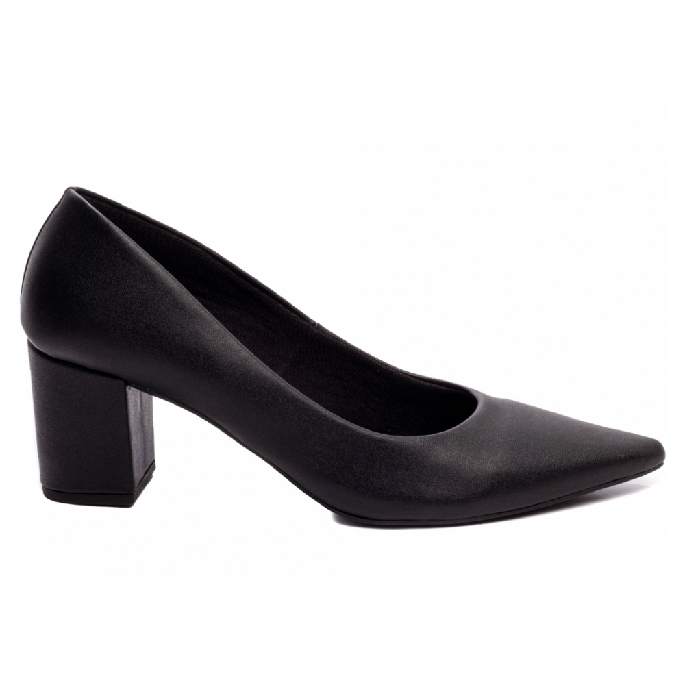 Sapato Scarpin Preto Bico Fino Salto Grosso Baixo