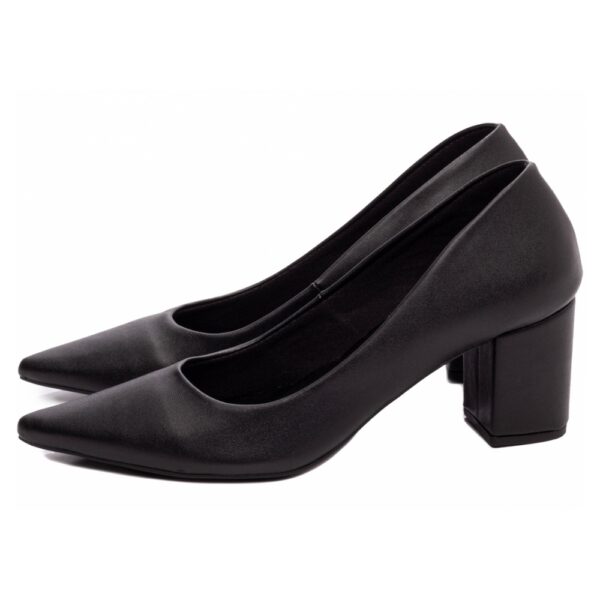 Sapato Scarpin Preto Bico Fino Salto Grosso Baixo - Imagem 3
