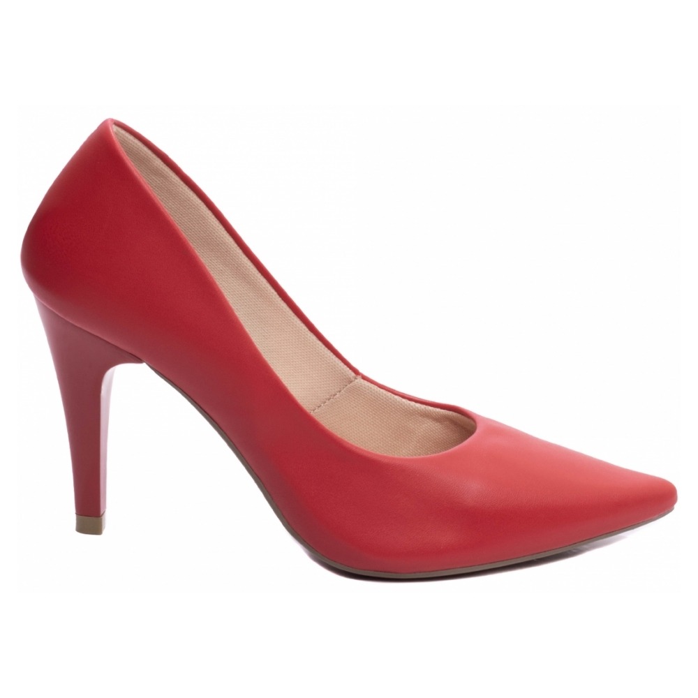 Sapato Scarpin Vermelho Bico Fino Salto Fino