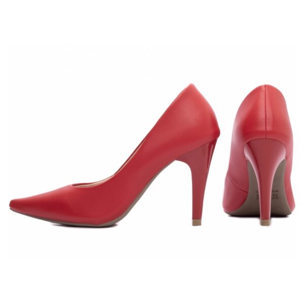 Sapato Scarpin Vermelho Bico Fino Salto Fino - Imagem 2