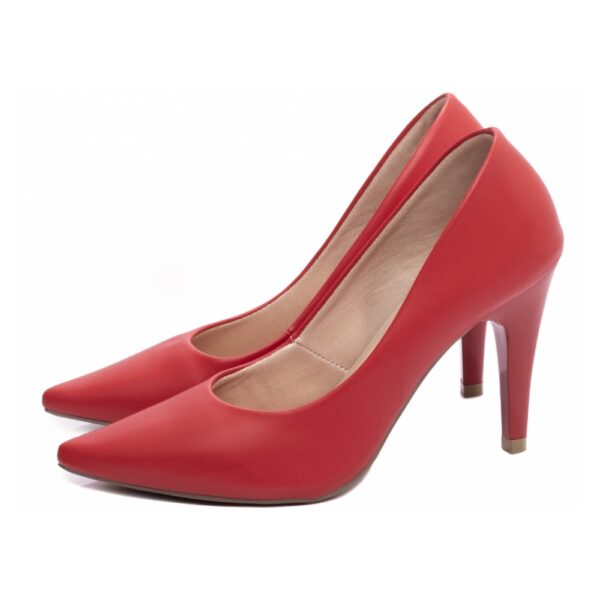 Sapato Scarpin Vermelho Bico Fino Salto Fino - Imagem 3