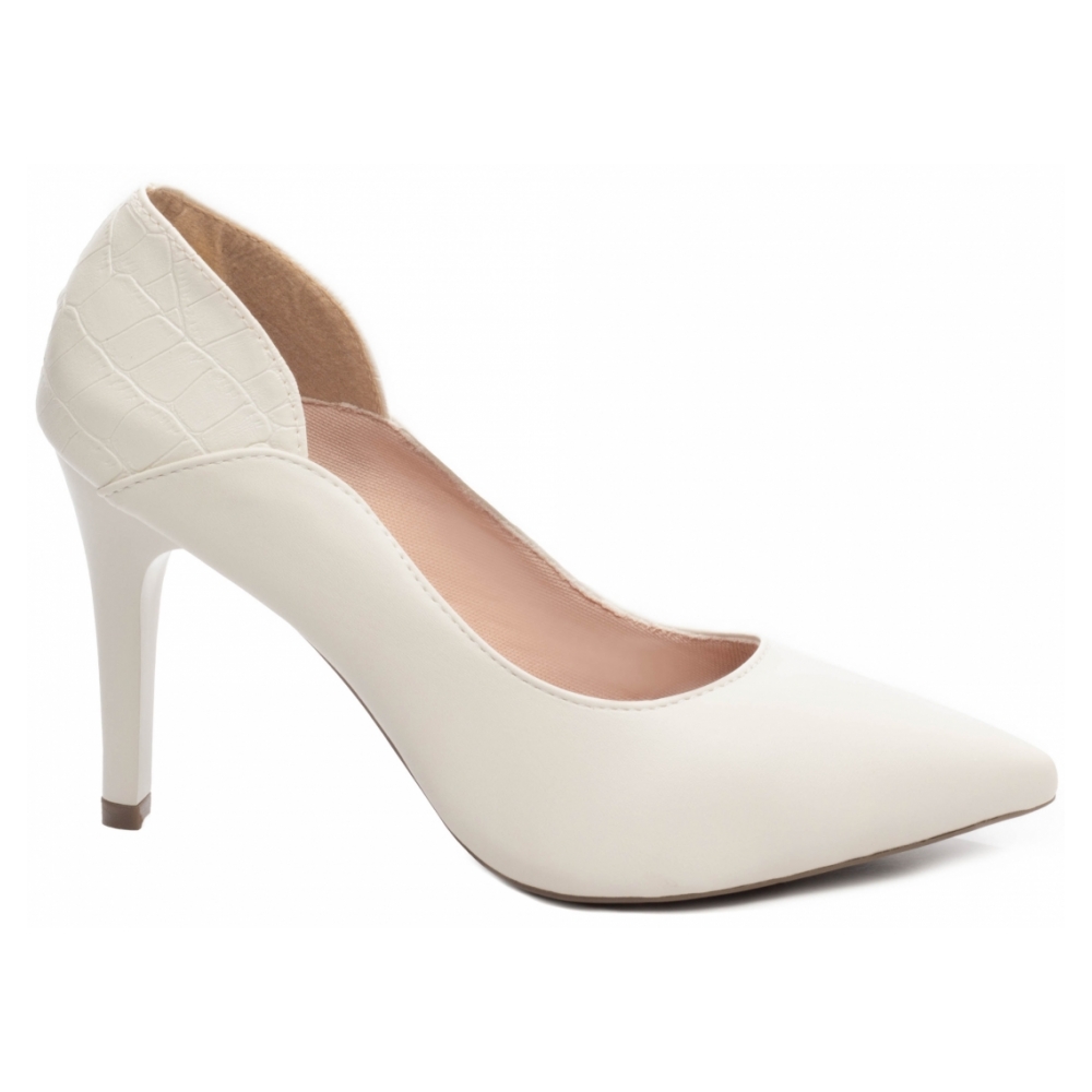 Sapato Scarpin Off White e Croco Off White Salto Fino