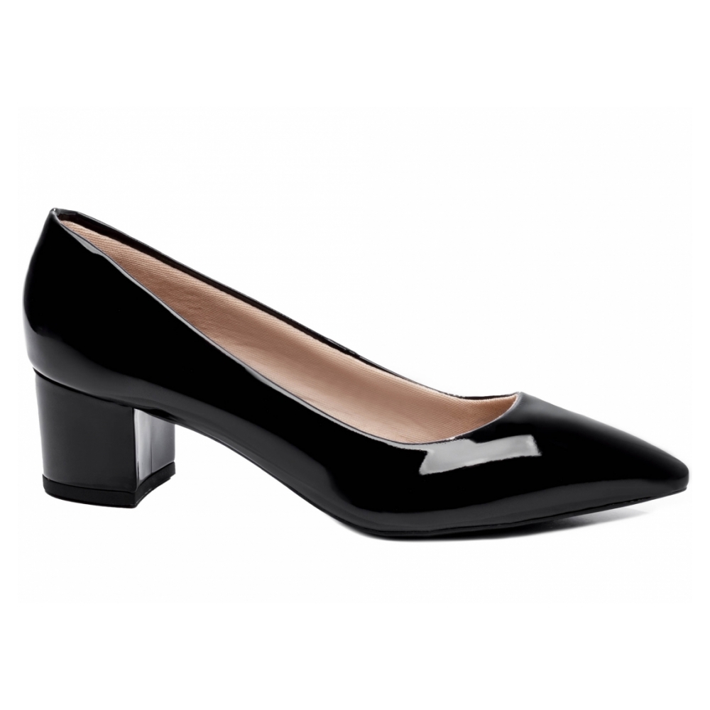 Sapato Scarpin Preto Verniz Salto Baixo