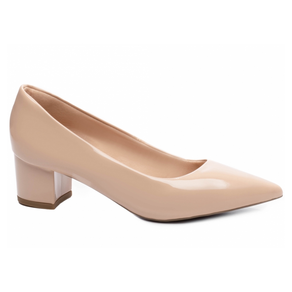Sapato Scarpin Bege Salto Grosso 5 cm