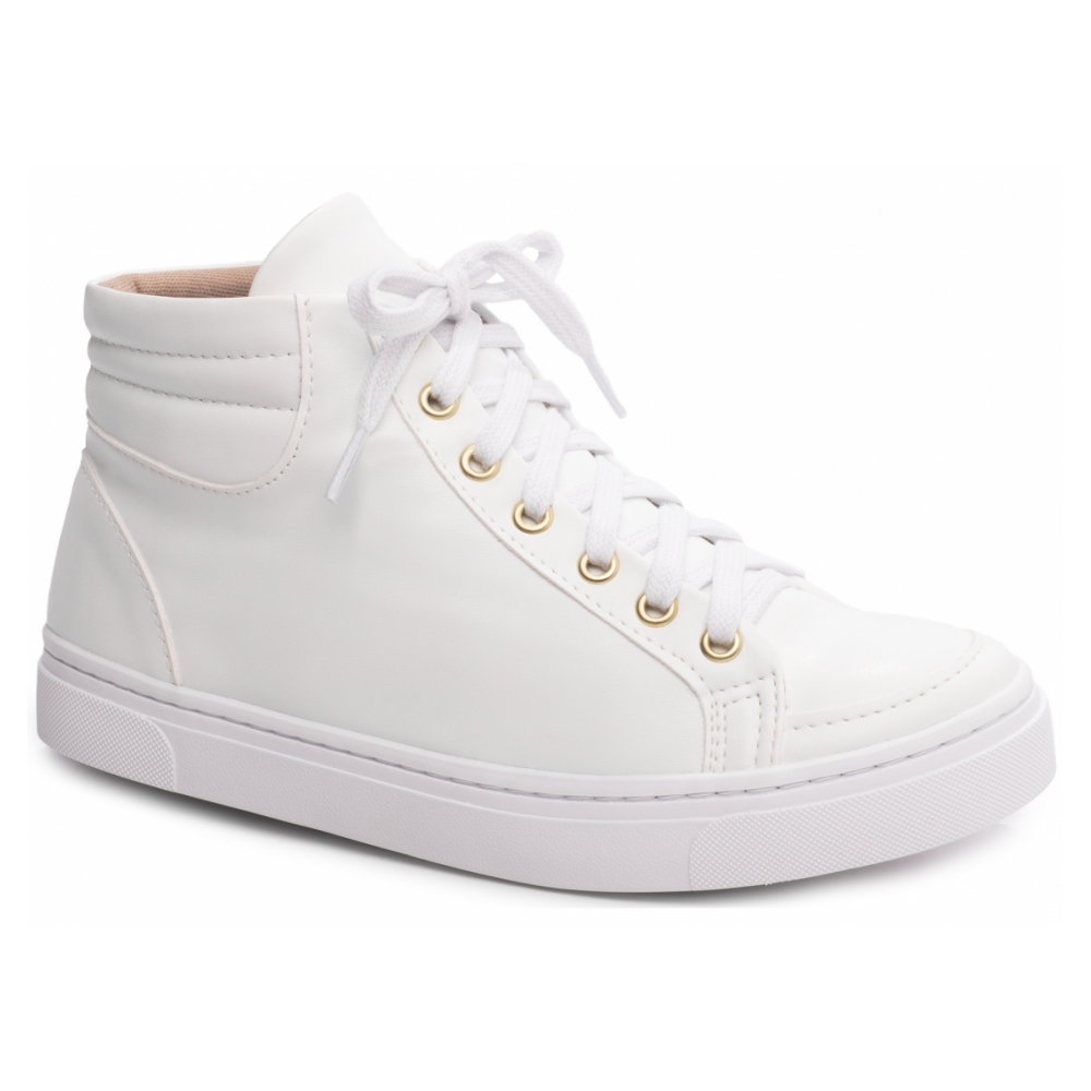Tênis Feminino Cadarço Branco e ilhós na cor Dourado
