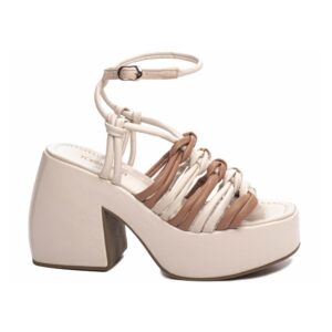 Sandália Anabela Feminina  Napa Confort Off White e Bege