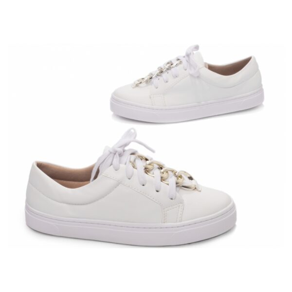 Tênis Feminino Cadarço Branco e Peça em ABS na cor Dourado - Imagem 5
