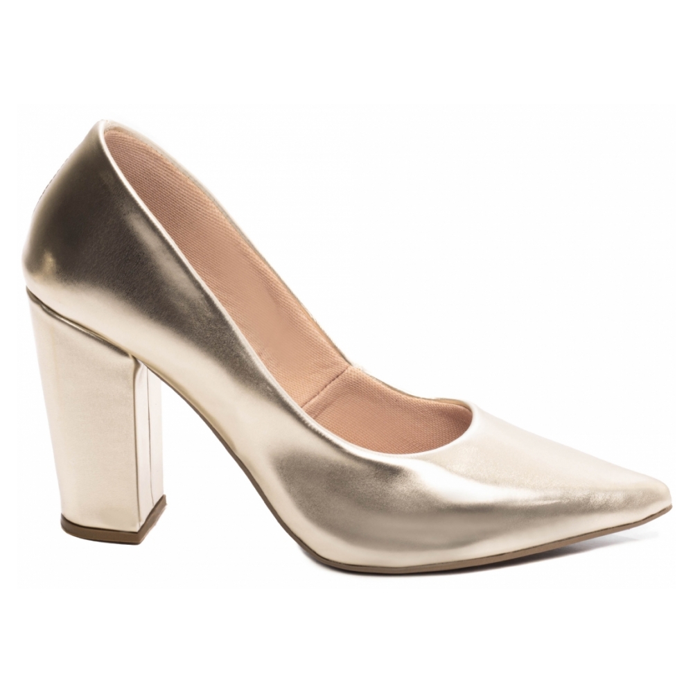 Sapato Scarpin Metalizado Bico Fino