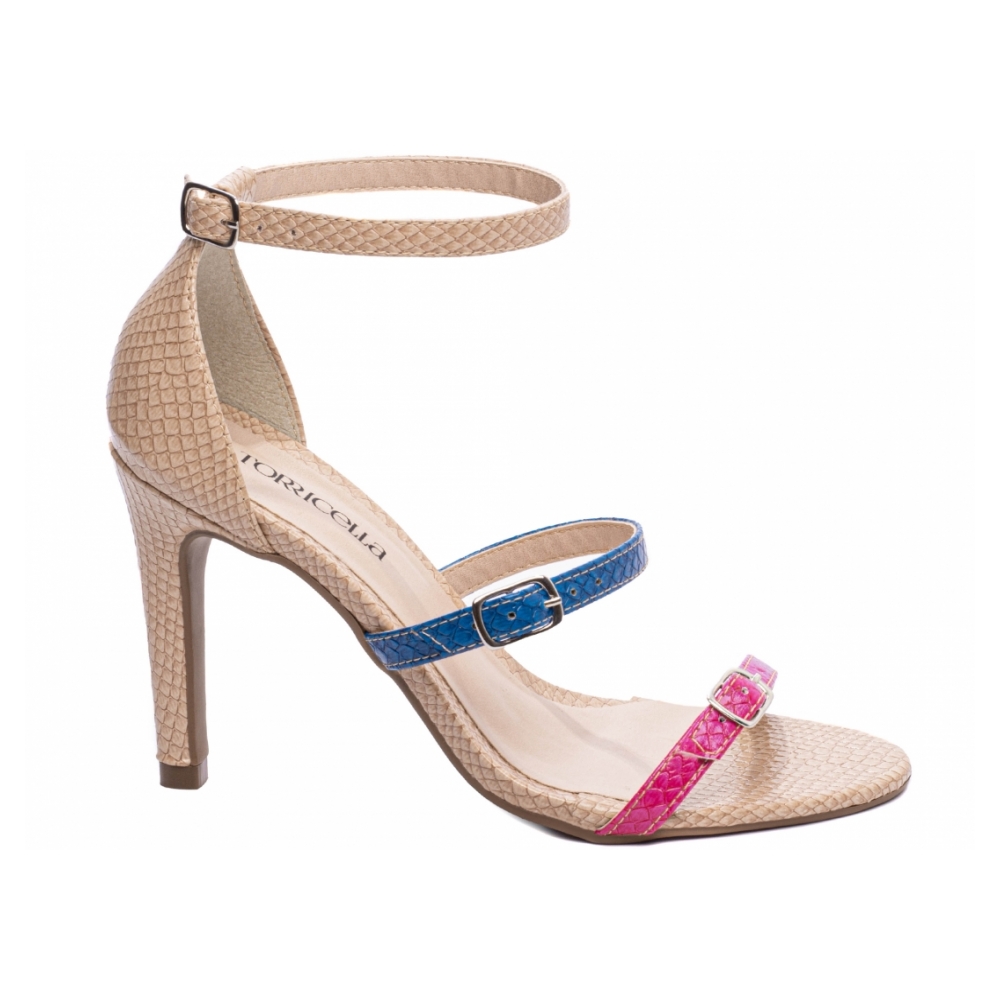 Sandália Feminina Croco Bege, Azul e Pink