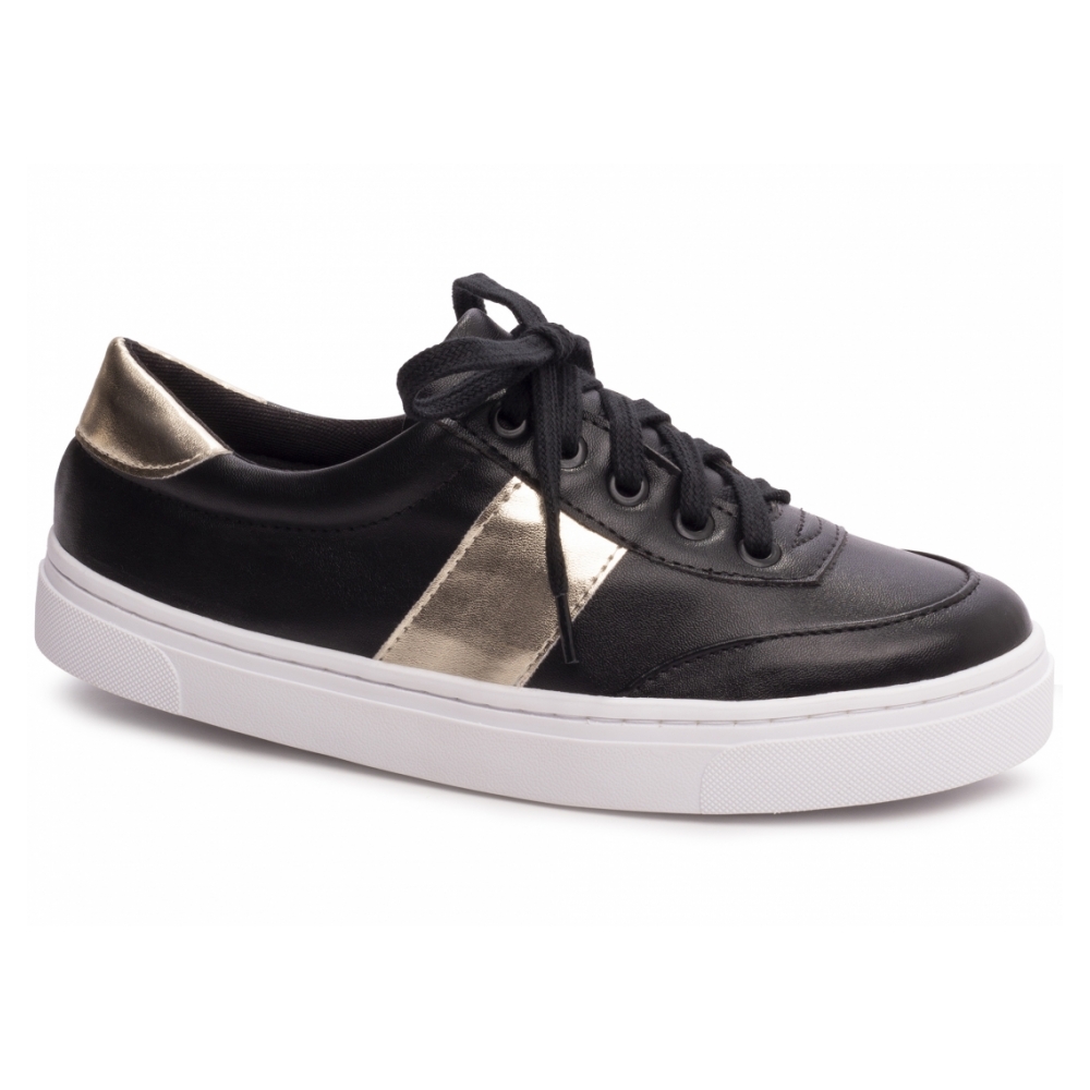 Tênis Feminino Cadarço Preto e ilhós na cor Preto