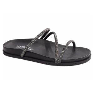 Sandália Papete Birken Preta com Detalhes Grafite