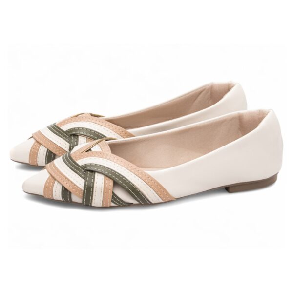 Sapatilha Bico Fino Off White Verde Rose - Imagem 2