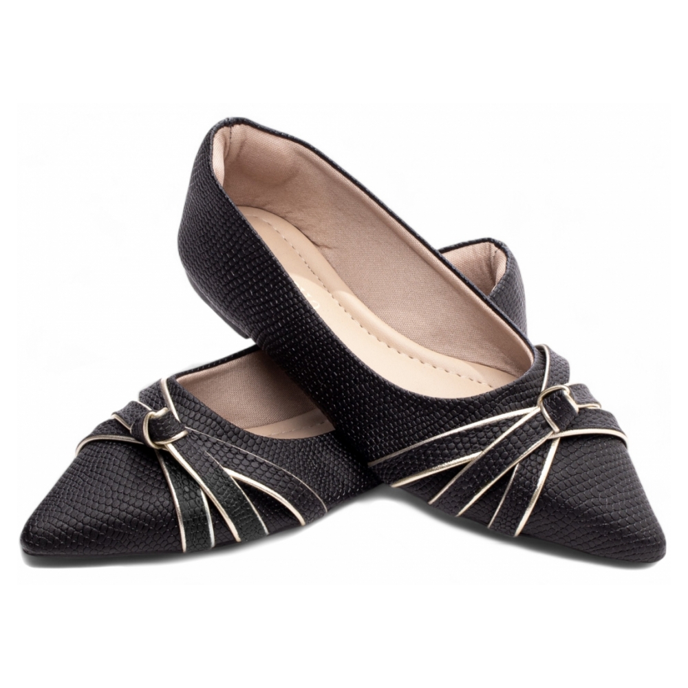Sapatilha Bico Fino Lezard Preto