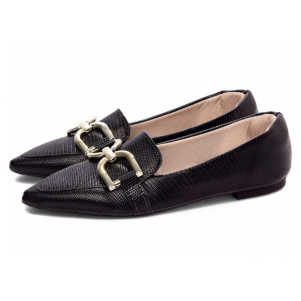 Sapatilha Mocassim Bico Fino Lezard Preto - Imagem 2