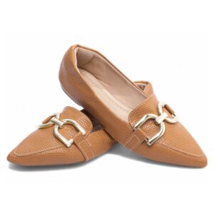 Sapatilha Mocassim Bico Fino Lezard Caramelo