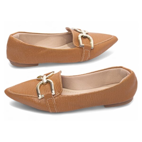 Sapatilha Mocassim Bico Fino Lezard Caramelo - Imagem 5