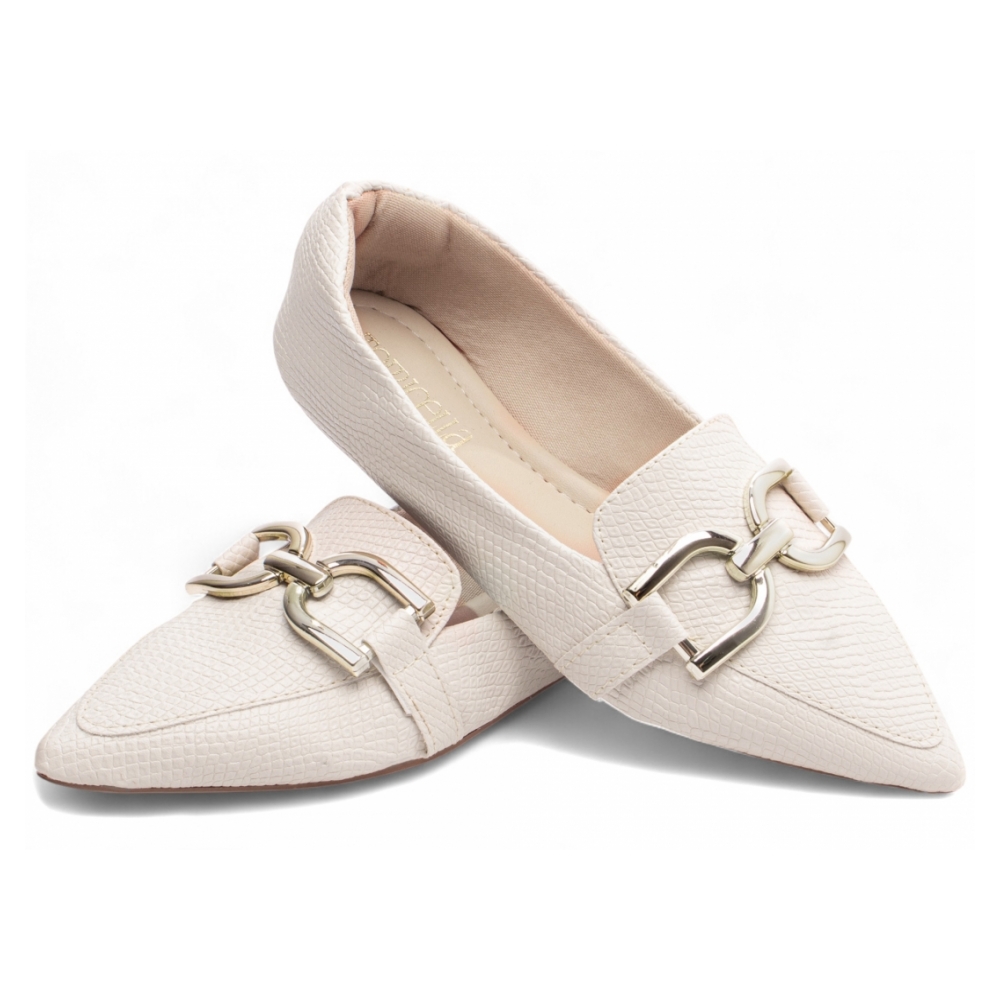 Sapatilha Mocassim Bico Fino Lezard  Off White