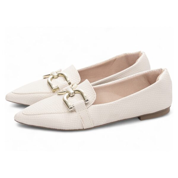 Sapatilha Mocassim Bico Fino Lezard  Off White - Imagem 2