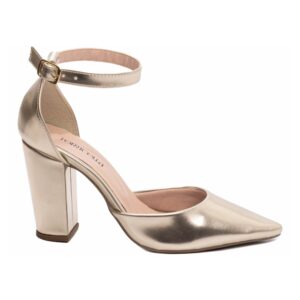 Sapato Scarpin Ouro Light Salto Grosso Alto Tanoleira