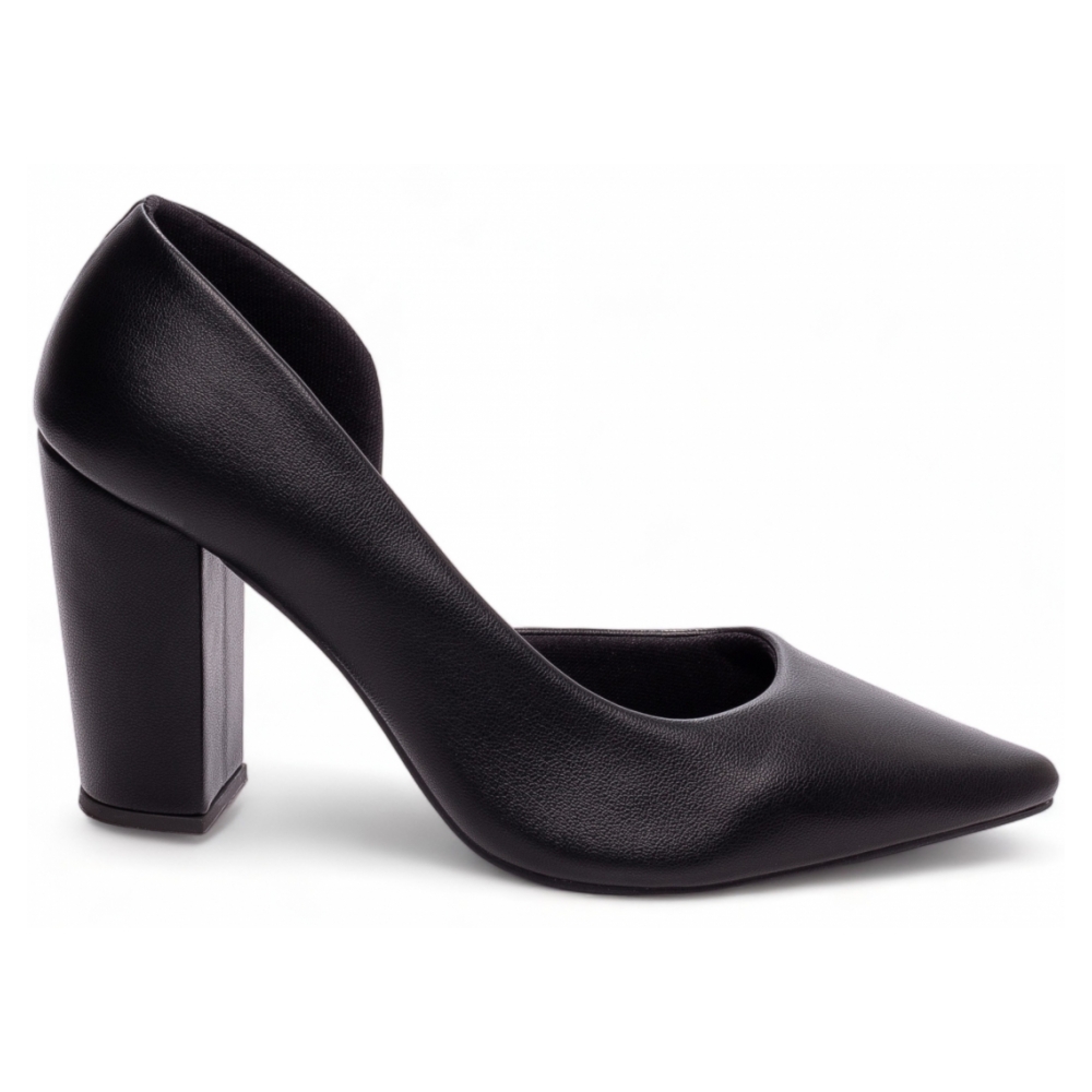 Sapato Scarpin Preto Aberto do Lado
