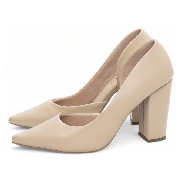 Sapato Scarpin Bege Aberto do Lado - Imagem 3