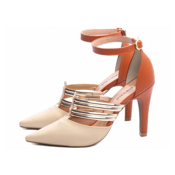 Sapato Scarpin Bege Caramelo Specchio Ouro Light Salto Alto - Imagem 3