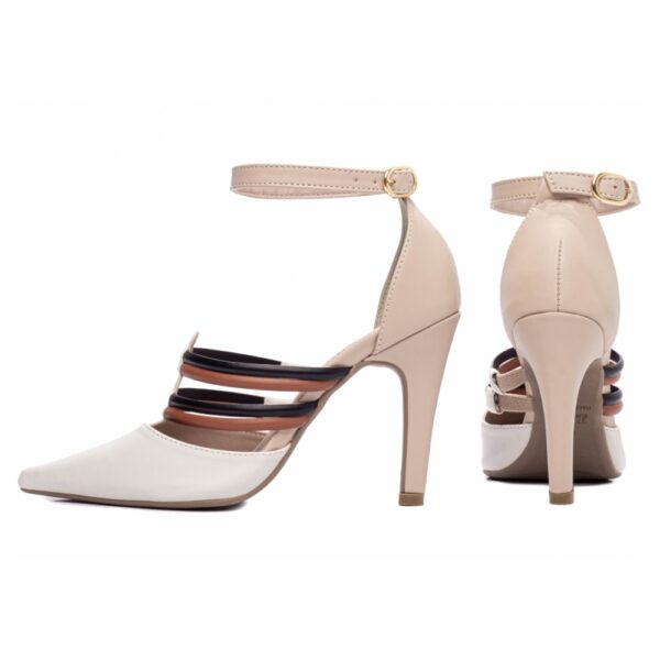 Sapato Scarpin Off White Tiras Branco Preto Caramelo - Imagem 2