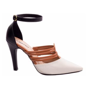 Sapato Scarpin Off White Com Tiras Caramelo e Preto