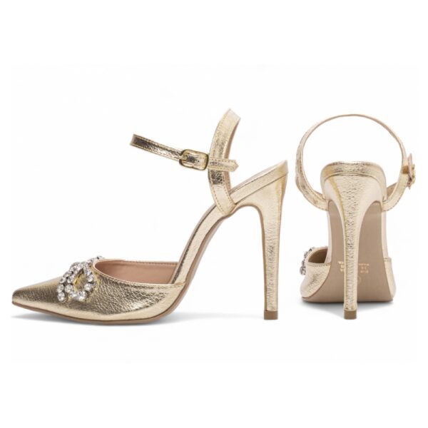 Sapato Scarpin Dourado Laço de Strass Salto 12 - Imagem 2