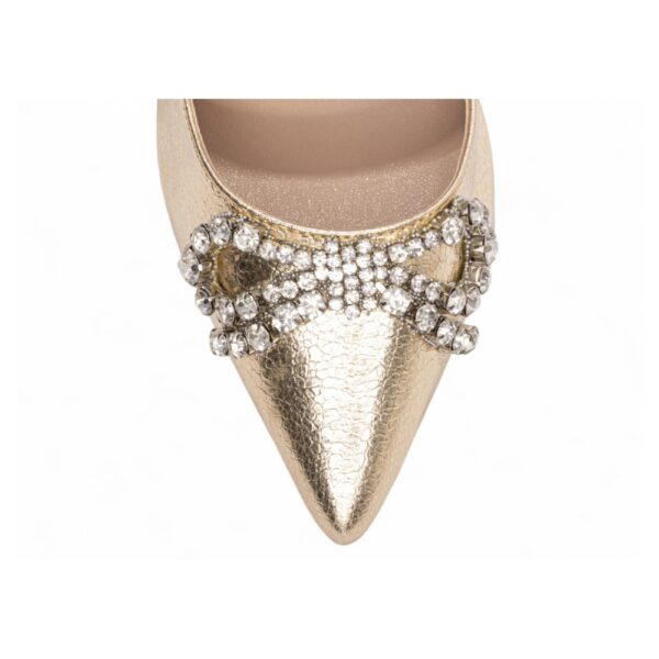 Sapato Scarpin Dourado Laço de Strass Salto 12 - Imagem 4