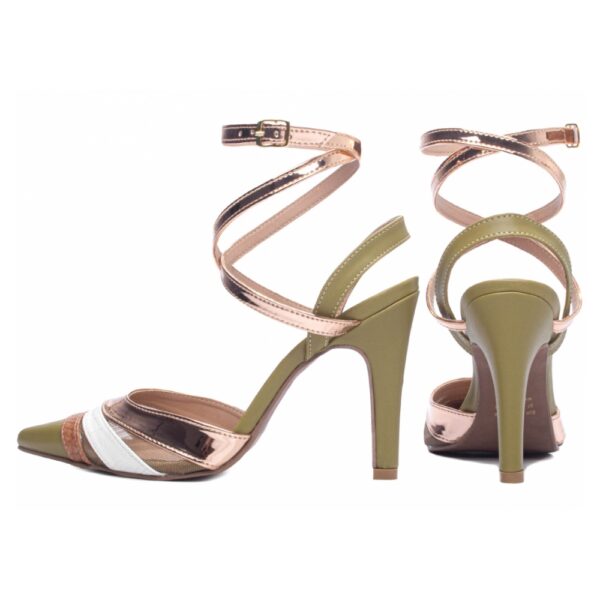 Sapato Scarpin Verde Com Detalhes Cobre Branco e Bege - Imagem 2