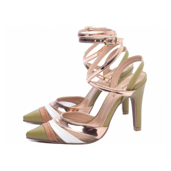 Sapato Scarpin Verde Com Detalhes Cobre Branco e Bege - Imagem 3