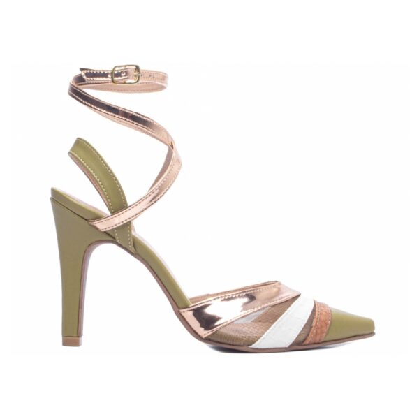 Sapato Scarpin Verde Com Detalhes Cobre Branco e Bege - Imagem 4