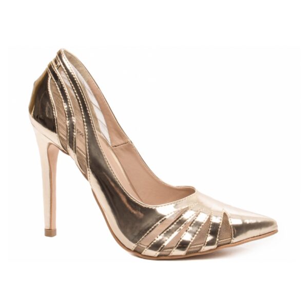 Sapato Scarpin Metalizado Specchio Ouro Light Salto Fino 12