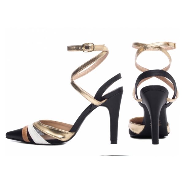 Sapato Scarpin Preto com detalhes Dourado Branco e Bege - Imagem 2
