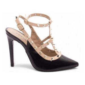 Sapato Scarpin Preto e Bege Verniz Salto 12
