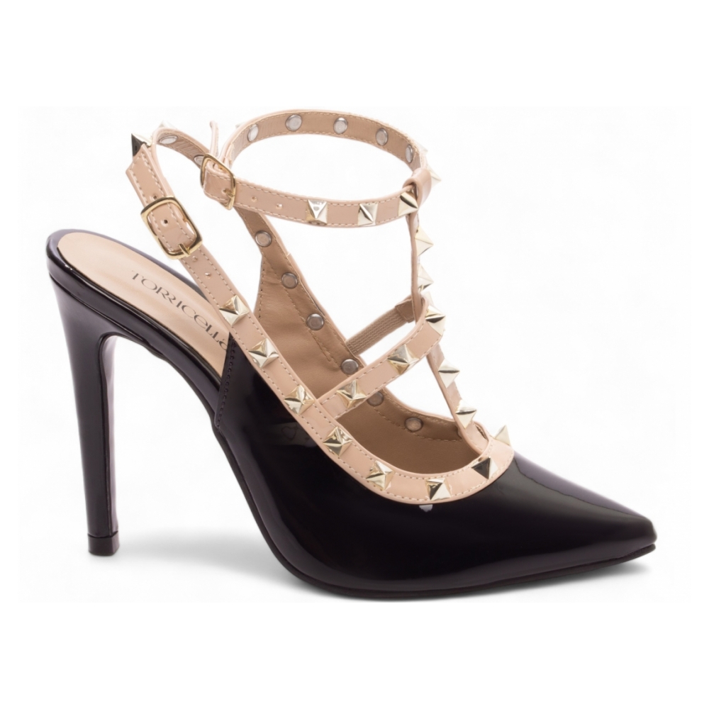 Sapato Scarpin Preto e Bege Verniz Salto 12