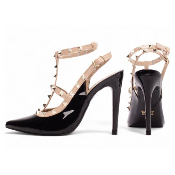Sapato Scarpin Preto e Bege Verniz Salto 12 - Imagem 2
